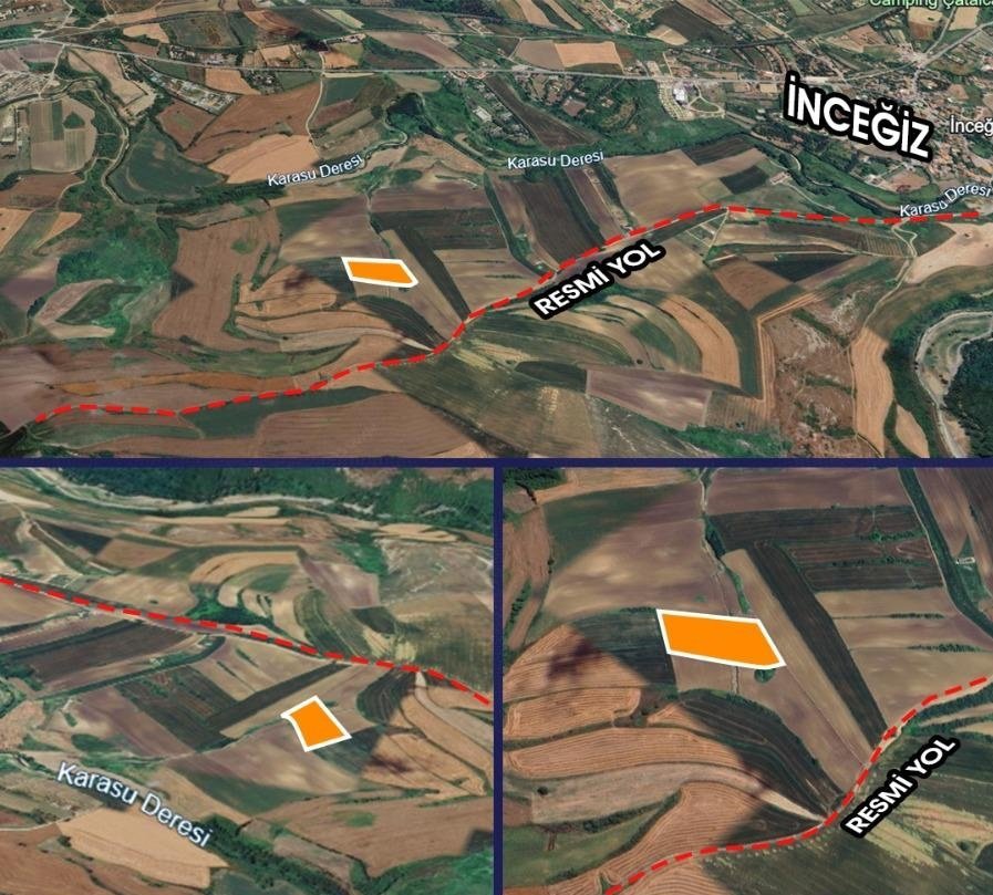 Satellitenansichten markierter Grundstücke İncegiz